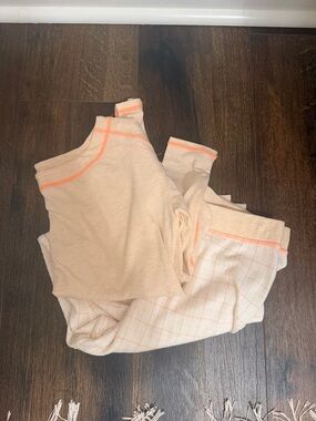 Free People Peach Pajama Set with Neon Peach Trim